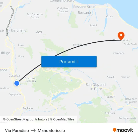Via Paradiso to Mandatoriccio map
