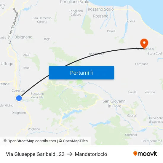 Via Giuseppe Garibaldi, 22 to Mandatoriccio map