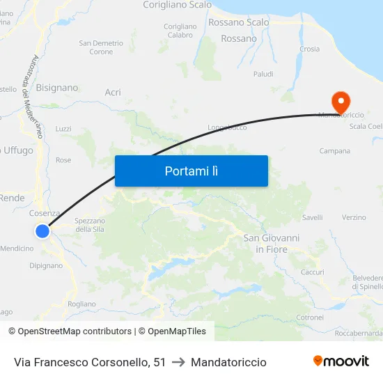 Via Francesco Corsonello, 51 to Mandatoriccio map