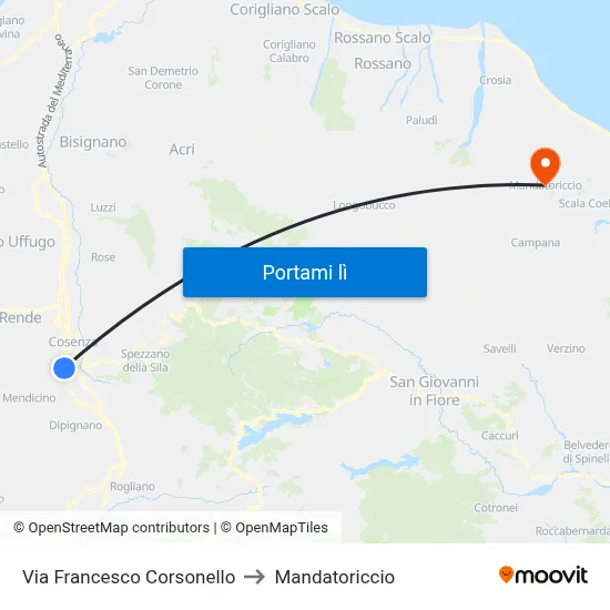 Via Francesco Corsonello to Mandatoriccio map