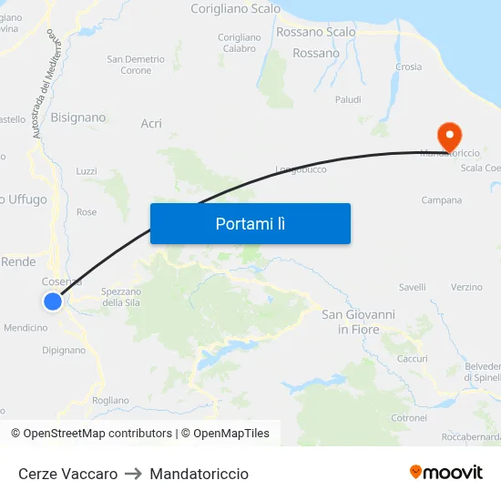 Cerze Vaccaro to Mandatoriccio map