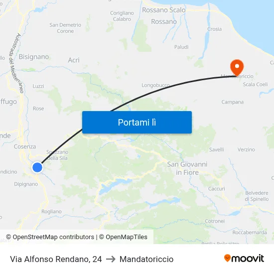 Via Alfonso Rendano, 24 to Mandatoriccio map
