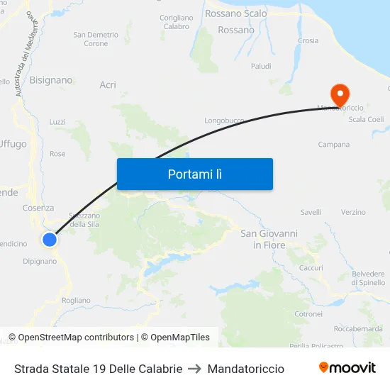 Strada Statale 19 Delle Calabrie to Mandatoriccio map