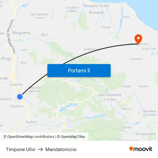 Timpone Ulivi to Mandatoriccio map