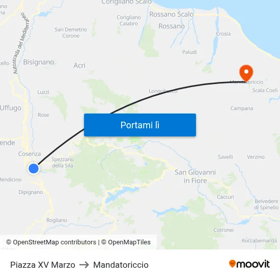 Piazza XV Marzo to Mandatoriccio map