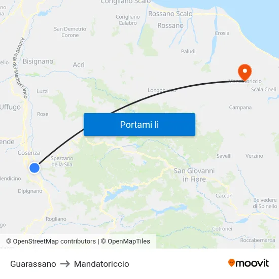 Guarassano to Mandatoriccio map