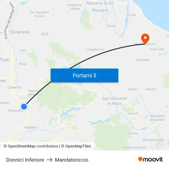Donnici Inferiore to Mandatoriccio map