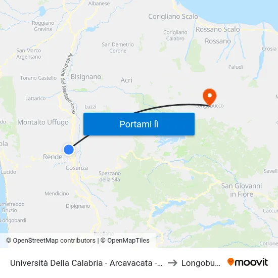 Università Della Calabria - Arcavacata - Rende to Longobucco map