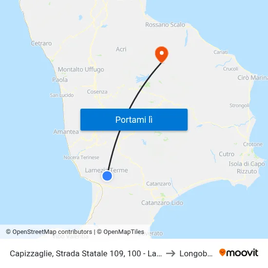 Capizzaglie, Strada Statale 109, 100 - Lamezia Terme to Longobucco map