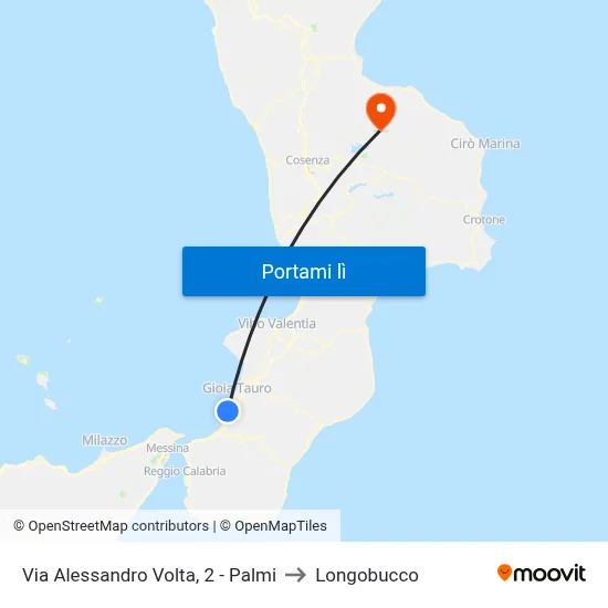 Via Alessandro Volta, 2 - Palmi to Longobucco map
