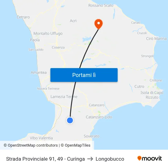 Strada Provinciale 91, 49 - Curinga to Longobucco map