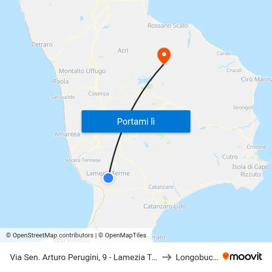 Via Sen. Arturo Perugini, 9 - Lamezia Terme to Longobucco map