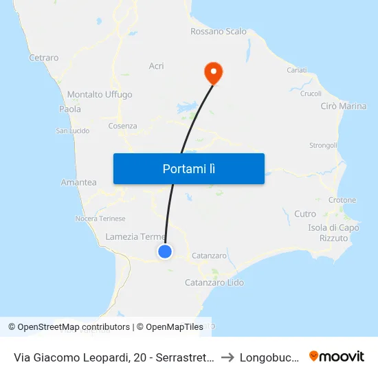 Via Giacomo Leopardi, 20 - Serrastretta to Longobucco map