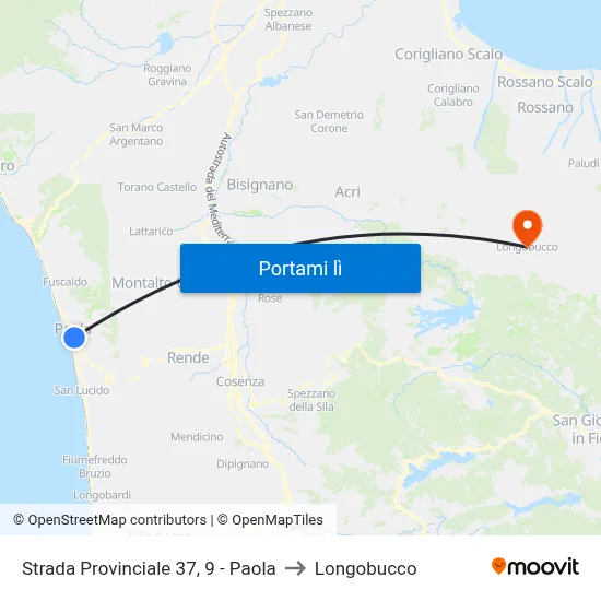 Strada Provinciale 37, 9 - Paola to Longobucco map
