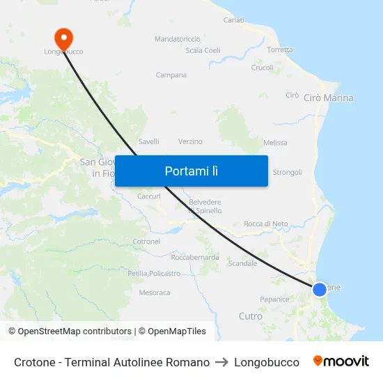 Crotone - Terminal Autolinee Romano to Longobucco map