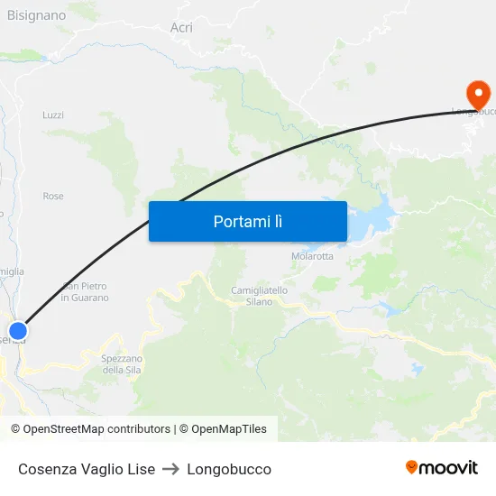 Cosenza Vaglio Lise to Longobucco map