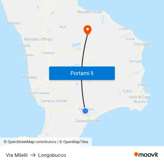Via Milelli to Longobucco map