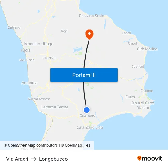 Via Aracri to Longobucco map