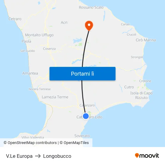V.Le Europa to Longobucco map