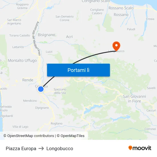 Piazza Europa to Longobucco map
