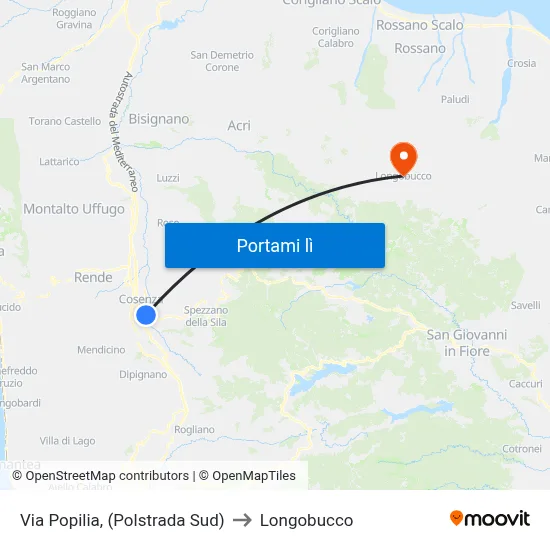 Via Popilia, (Polstrada Sud) to Longobucco map