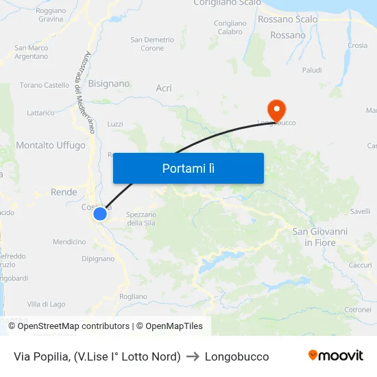 Via Popilia, (V.Lise I° Lotto Nord) to Longobucco map