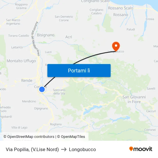 Via Popilia, (V.Lise Nord) to Longobucco map