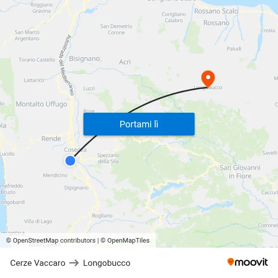 Cerze Vaccaro to Longobucco map