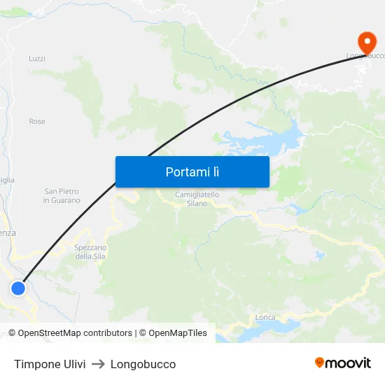 Timpone Ulivi to Longobucco map
