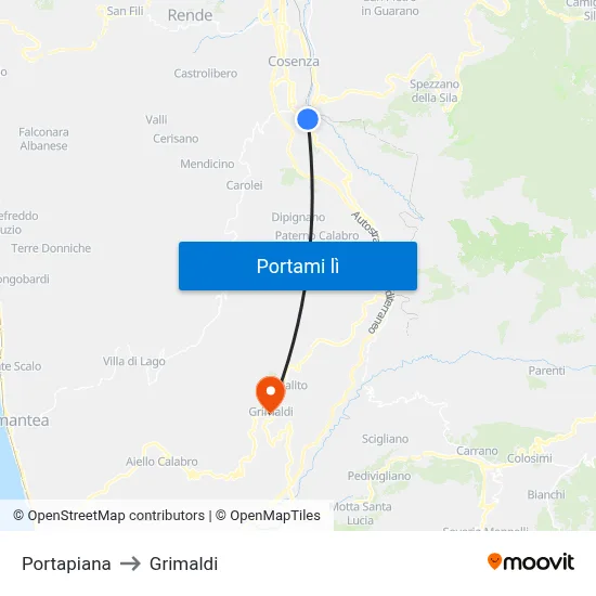 Portapiana to Grimaldi map