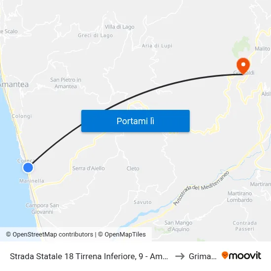 Strada Statale 18 Tirrena Inferiore, 9 - Amantea to Grimaldi map