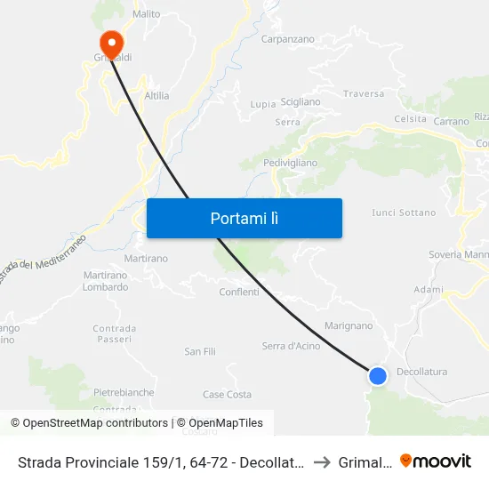 Strada Provinciale 159/1, 64-72 - Decollatura to Grimaldi map