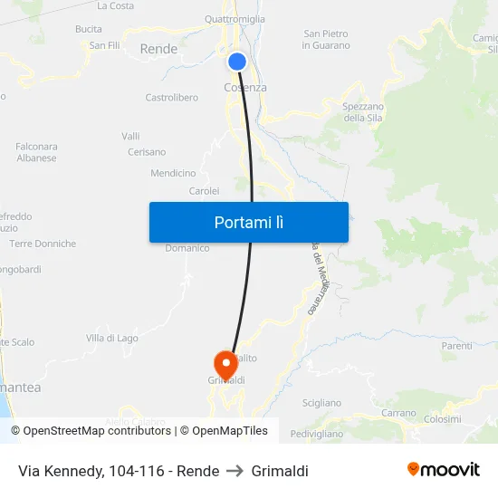 Via Kennedy, 104-116 - Rende to Grimaldi map