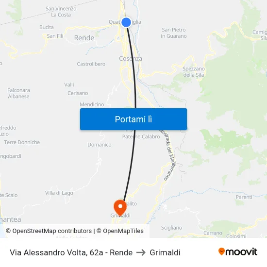 Via Alessandro Volta, 62a - Rende to Grimaldi map