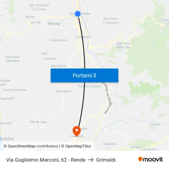 Via Guglielmo Marconi, 62 - Rende to Grimaldi map