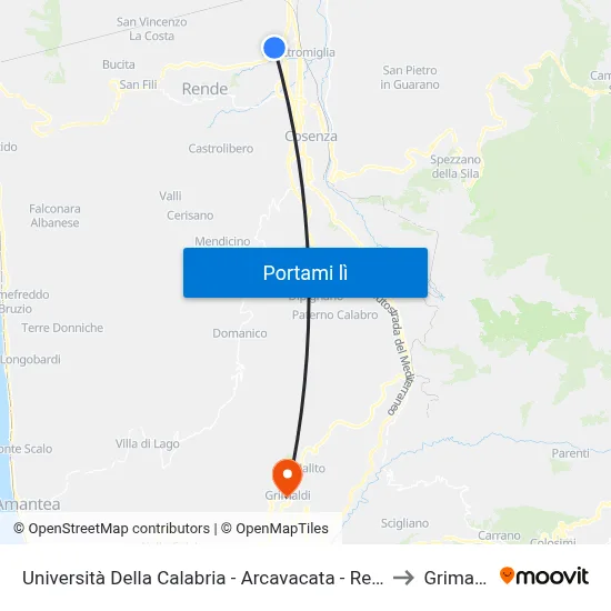 Università Della Calabria - Arcavacata - Rende to Grimaldi map