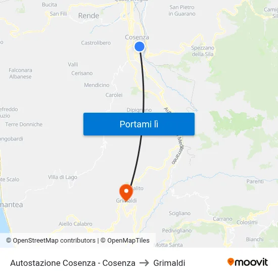 Autostazione Cosenza - Cosenza to Grimaldi map