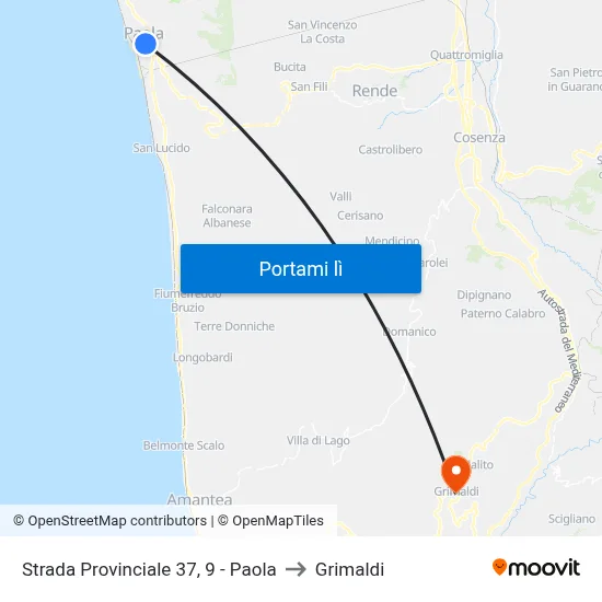 Strada Provinciale 37, 9 - Paola to Grimaldi map