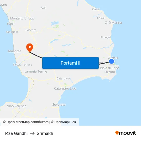 P.za Gandhi to Grimaldi map