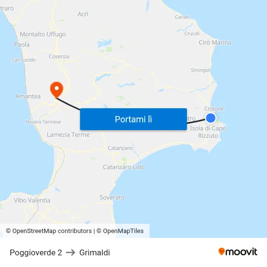 Poggioverde 2 to Grimaldi map