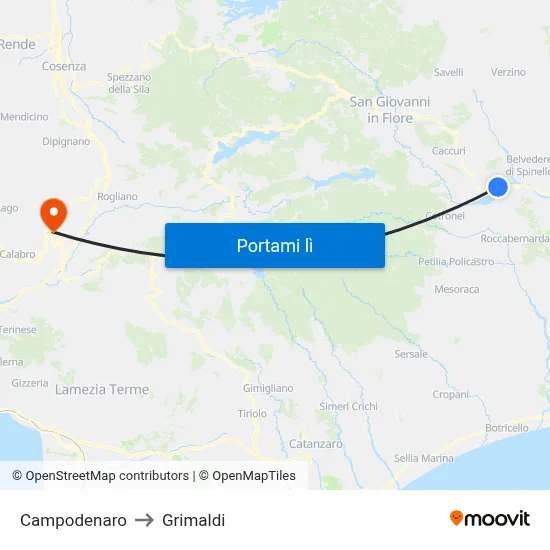 Campodenaro to Grimaldi map
