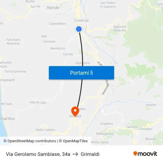 Via Gerolamo Sambiase, 34a to Grimaldi map