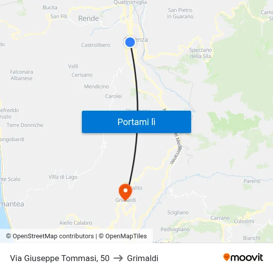 Via Giuseppe Tommasi, 50 to Grimaldi map