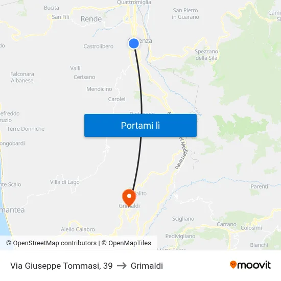 Via Giuseppe Tommasi, 39 to Grimaldi map