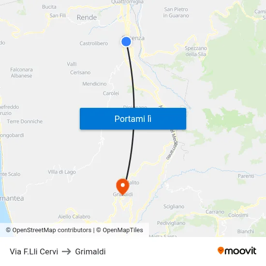 Via F.Lli Cervi to Grimaldi map