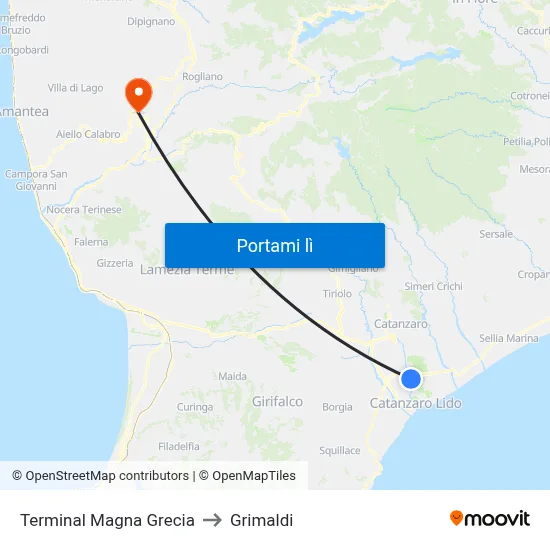 Terminal Magna Grecia to Grimaldi map
