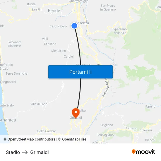 Stadio to Grimaldi map