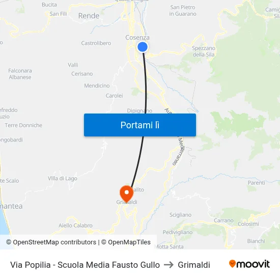 Via Popilia - Scuola Media Fausto Gullo to Grimaldi map