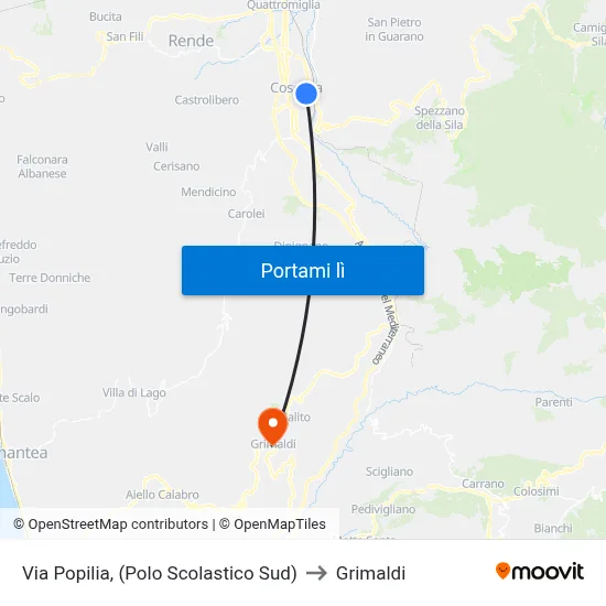 Via Popilia, (Polo Scolastico Sud) to Grimaldi map