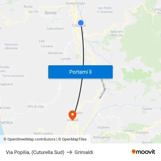 Via Popilia, (Cuturella Sud) to Grimaldi map
